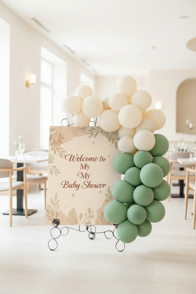 Easel, Welcome Board plus Balloons