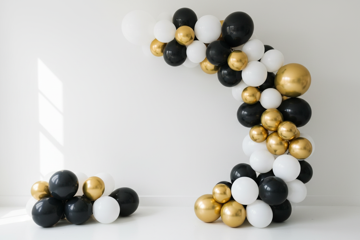 Black White and Gold Balloon Garland